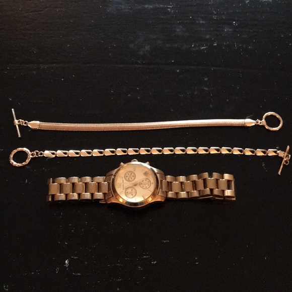 Michael Kors Gold Watch plus Two Bracelets - Picture 1 of 5